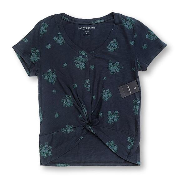 New Lucky Brand Women's Twist Front Floral Print Cotton Top T-Shirt - Picture 4 of 7